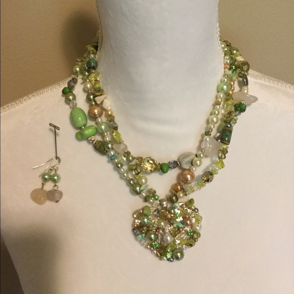 Multi Strand & Multi Gem Necklace & Earrings Set